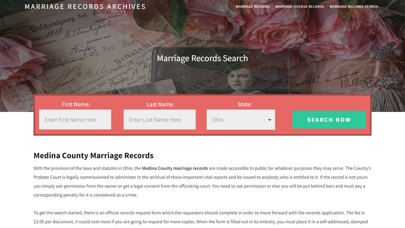 Medina County Marriage Records | Enter Name and Search | 14 Days Free